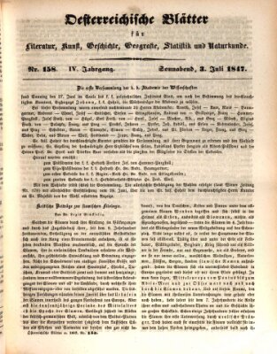 Österreichische Blätter für Literatur und Kunst, Geschichte, Geographie, Statistik und Naturkunde Samstag 3. Juli 1847