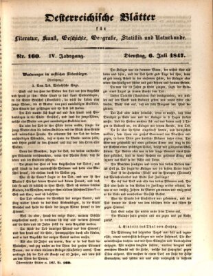 Österreichische Blätter für Literatur und Kunst, Geschichte, Geographie, Statistik und Naturkunde Dienstag 6. Juli 1847