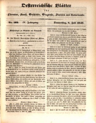 Österreichische Blätter für Literatur und Kunst, Geschichte, Geographie, Statistik und Naturkunde Donnerstag 8. Juli 1847