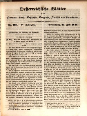 Österreichische Blätter für Literatur und Kunst, Geschichte, Geographie, Statistik und Naturkunde Donnerstag 15. Juli 1847