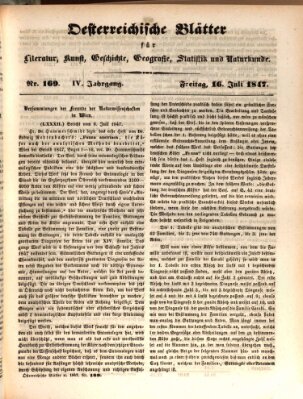 Österreichische Blätter für Literatur und Kunst, Geschichte, Geographie, Statistik und Naturkunde Freitag 16. Juli 1847