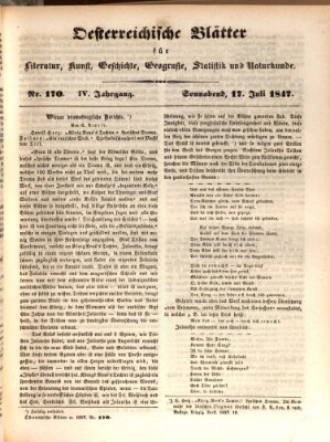 Österreichische Blätter für Literatur und Kunst, Geschichte, Geographie, Statistik und Naturkunde Samstag 17. Juli 1847