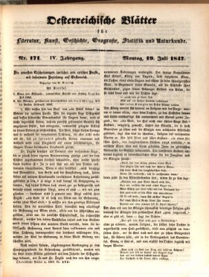 Österreichische Blätter für Literatur und Kunst, Geschichte, Geographie, Statistik und Naturkunde Montag 19. Juli 1847
