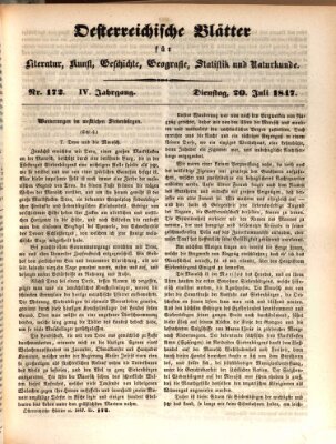 Österreichische Blätter für Literatur und Kunst, Geschichte, Geographie, Statistik und Naturkunde Dienstag 20. Juli 1847