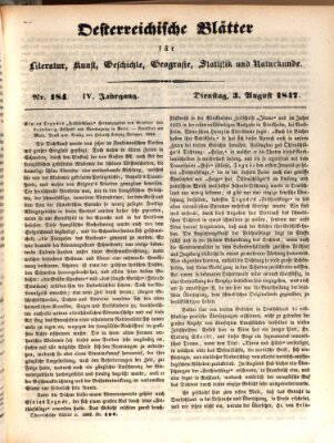 Österreichische Blätter für Literatur und Kunst, Geschichte, Geographie, Statistik und Naturkunde Dienstag 3. August 1847