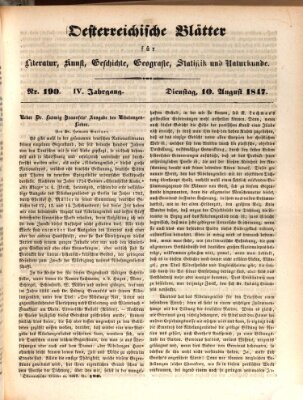 Österreichische Blätter für Literatur und Kunst, Geschichte, Geographie, Statistik und Naturkunde Dienstag 10. August 1847