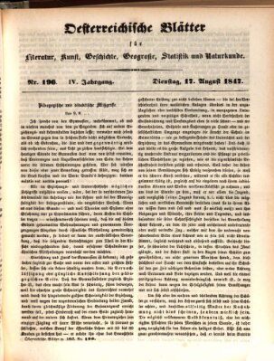 Österreichische Blätter für Literatur und Kunst, Geschichte, Geographie, Statistik und Naturkunde Dienstag 17. August 1847