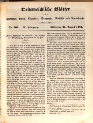 Österreichische Blätter für Literatur und Kunst, Geschichte, Geographie, Statistik und Naturkunde Mittwoch 25. August 1847