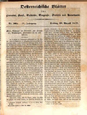 Österreichische Blätter für Literatur und Kunst, Geschichte, Geographie, Statistik und Naturkunde Freitag 27. August 1847