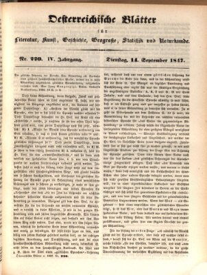 Österreichische Blätter für Literatur und Kunst, Geschichte, Geographie, Statistik und Naturkunde Dienstag 14. September 1847