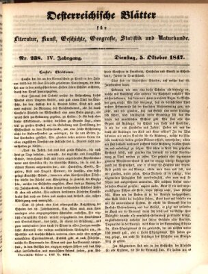 Österreichische Blätter für Literatur und Kunst, Geschichte, Geographie, Statistik und Naturkunde Dienstag 5. Oktober 1847