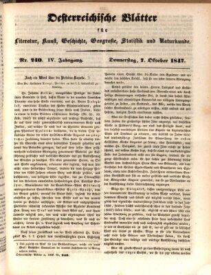 Österreichische Blätter für Literatur und Kunst, Geschichte, Geographie, Statistik und Naturkunde Donnerstag 7. Oktober 1847