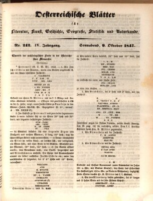 Österreichische Blätter für Literatur und Kunst, Geschichte, Geographie, Statistik und Naturkunde Samstag 9. Oktober 1847