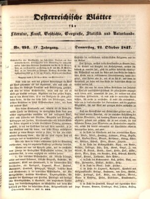 Österreichische Blätter für Literatur und Kunst, Geschichte, Geographie, Statistik und Naturkunde Donnerstag 21. Oktober 1847