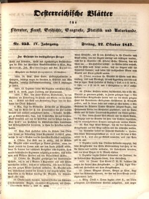 Österreichische Blätter für Literatur und Kunst, Geschichte, Geographie, Statistik und Naturkunde Freitag 22. Oktober 1847