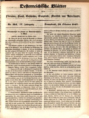 Österreichische Blätter für Literatur und Kunst, Geschichte, Geographie, Statistik und Naturkunde Samstag 23. Oktober 1847