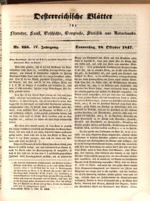 Österreichische Blätter für Literatur und Kunst, Geschichte, Geographie, Statistik und Naturkunde Donnerstag 28. Oktober 1847