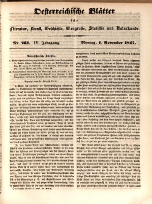 Österreichische Blätter für Literatur und Kunst, Geschichte, Geographie, Statistik und Naturkunde Montag 1. November 1847