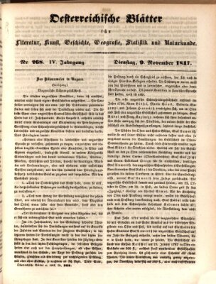 Österreichische Blätter für Literatur und Kunst, Geschichte, Geographie, Statistik und Naturkunde Dienstag 9. November 1847