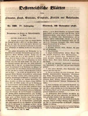 Österreichische Blätter für Literatur und Kunst, Geschichte, Geographie, Statistik und Naturkunde Mittwoch 10. November 1847