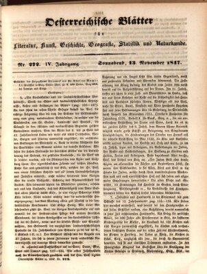 Österreichische Blätter für Literatur und Kunst, Geschichte, Geographie, Statistik und Naturkunde Samstag 13. November 1847