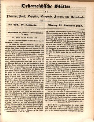 Österreichische Blätter für Literatur und Kunst, Geschichte, Geographie, Statistik und Naturkunde Montag 22. November 1847