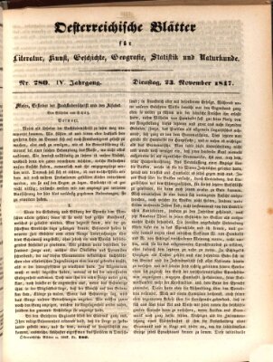 Österreichische Blätter für Literatur und Kunst, Geschichte, Geographie, Statistik und Naturkunde Dienstag 23. November 1847