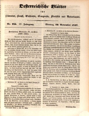 Österreichische Blätter für Literatur und Kunst, Geschichte, Geographie, Statistik und Naturkunde Montag 29. November 1847