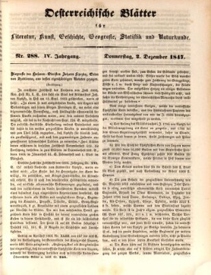 Österreichische Blätter für Literatur und Kunst, Geschichte, Geographie, Statistik und Naturkunde Donnerstag 2. Dezember 1847