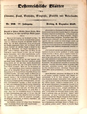 Österreichische Blätter für Literatur und Kunst, Geschichte, Geographie, Statistik und Naturkunde Freitag 3. Dezember 1847