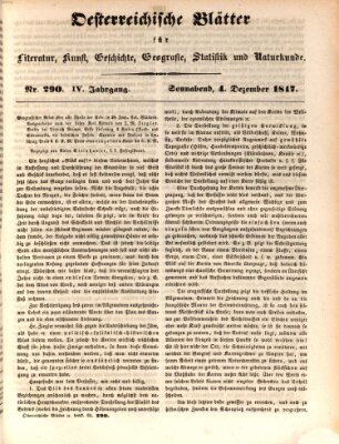 Österreichische Blätter für Literatur und Kunst, Geschichte, Geographie, Statistik und Naturkunde Samstag 4. Dezember 1847