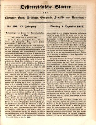 Österreichische Blätter für Literatur und Kunst, Geschichte, Geographie, Statistik und Naturkunde Dienstag 7. Dezember 1847