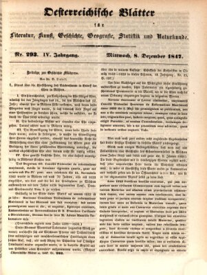 Österreichische Blätter für Literatur und Kunst, Geschichte, Geographie, Statistik und Naturkunde Mittwoch 8. Dezember 1847