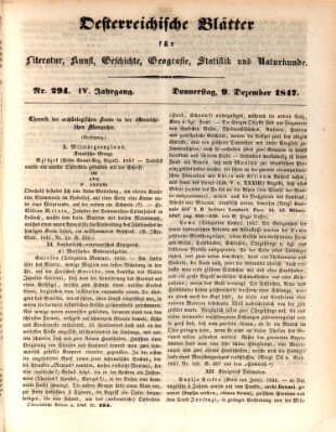 Österreichische Blätter für Literatur und Kunst, Geschichte, Geographie, Statistik und Naturkunde Donnerstag 9. Dezember 1847