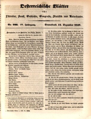 Österreichische Blätter für Literatur und Kunst, Geschichte, Geographie, Statistik und Naturkunde Samstag 11. Dezember 1847