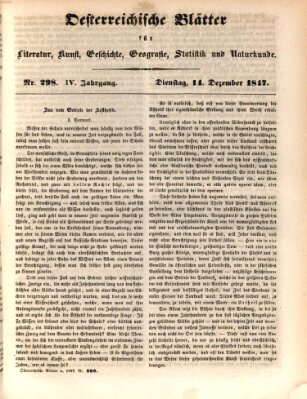 Österreichische Blätter für Literatur und Kunst, Geschichte, Geographie, Statistik und Naturkunde Dienstag 14. Dezember 1847