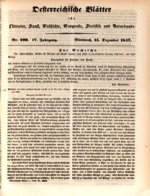 Österreichische Blätter für Literatur und Kunst, Geschichte, Geographie, Statistik und Naturkunde Mittwoch 15. Dezember 1847