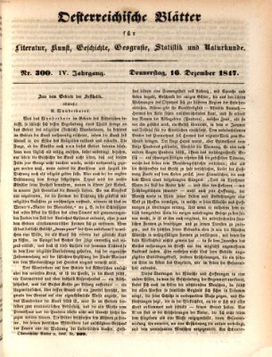 Österreichische Blätter für Literatur und Kunst, Geschichte, Geographie, Statistik und Naturkunde Donnerstag 16. Dezember 1847