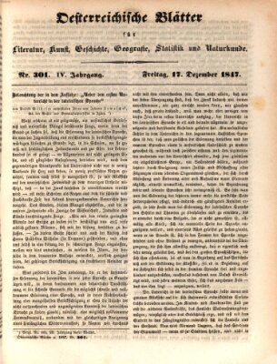 Österreichische Blätter für Literatur und Kunst, Geschichte, Geographie, Statistik und Naturkunde Freitag 17. Dezember 1847