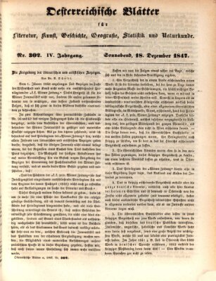 Österreichische Blätter für Literatur und Kunst, Geschichte, Geographie, Statistik und Naturkunde Samstag 18. Dezember 1847