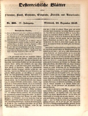 Österreichische Blätter für Literatur und Kunst, Geschichte, Geographie, Statistik und Naturkunde Mittwoch 22. Dezember 1847