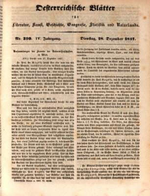 Österreichische Blätter für Literatur und Kunst, Geschichte, Geographie, Statistik und Naturkunde Dienstag 28. Dezember 1847