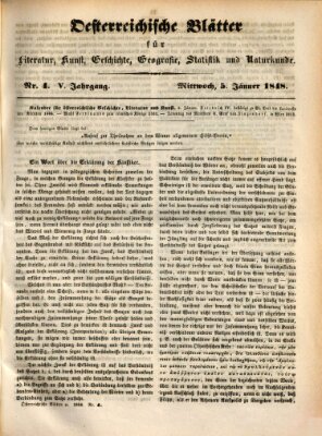 Österreichische Blätter für Literatur und Kunst, Geschichte, Geographie, Statistik und Naturkunde Mittwoch 5. Januar 1848