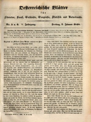 Österreichische Blätter für Literatur und Kunst, Geschichte, Geographie, Statistik und Naturkunde Freitag 7. Januar 1848