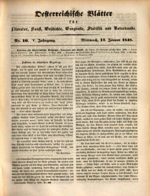 Österreichische Blätter für Literatur und Kunst, Geschichte, Geographie, Statistik und Naturkunde Mittwoch 12. Januar 1848