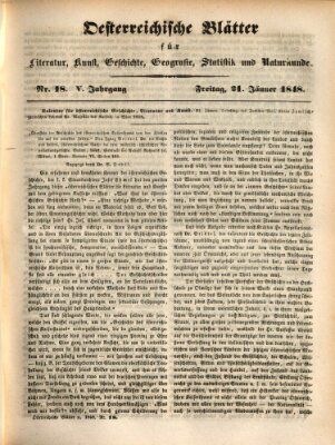 Österreichische Blätter für Literatur und Kunst, Geschichte, Geographie, Statistik und Naturkunde Freitag 21. Januar 1848