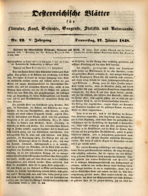 Österreichische Blätter für Literatur und Kunst, Geschichte, Geographie, Statistik und Naturkunde Donnerstag 27. Januar 1848