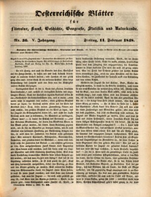 Österreichische Blätter für Literatur und Kunst, Geschichte, Geographie, Statistik und Naturkunde Freitag 11. Februar 1848