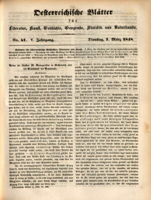 Österreichische Blätter für Literatur und Kunst, Geschichte, Geographie, Statistik und Naturkunde Dienstag 7. März 1848