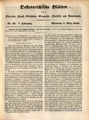 Österreichische Blätter für Literatur und Kunst, Geschichte, Geographie, Statistik und Naturkunde Mittwoch 8. März 1848